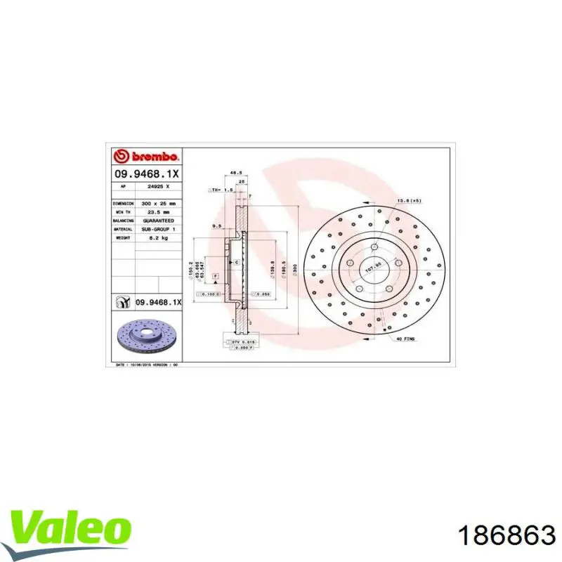 Диск переднього гальма VALEO 186863 ціна, від 54.36 USD