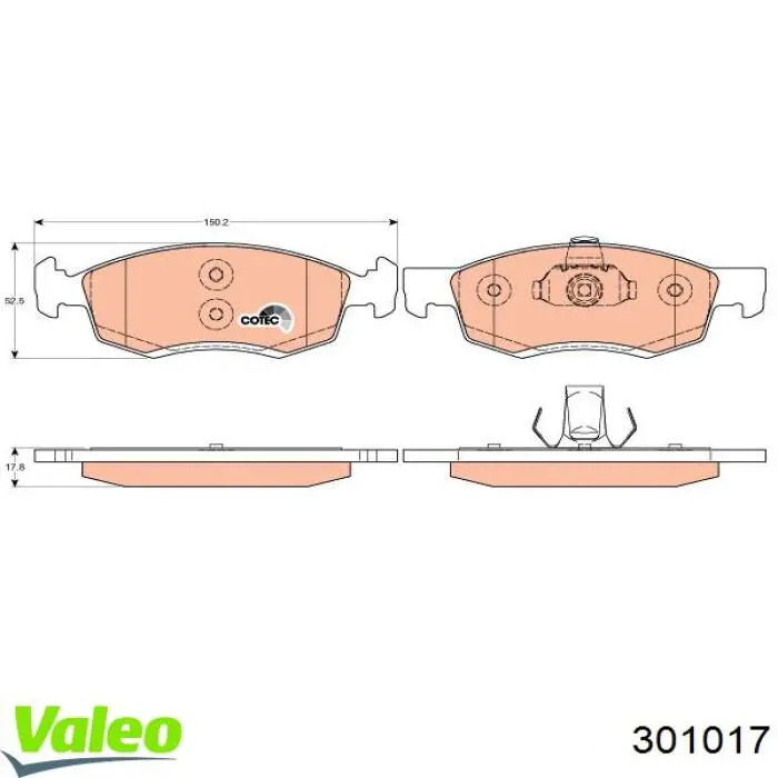 Купити 301017 VALEO Колодки гальмівні передні, дискові