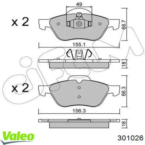 Передні тормозні колодки 301026 VALEO