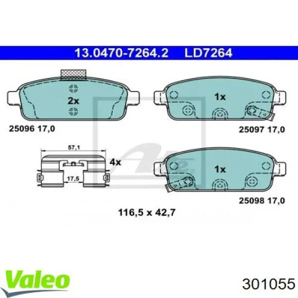 Задні гальмівні колодки 301055 VALEO