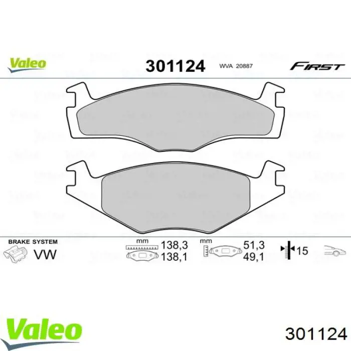 Гальмівні колодки VALEO 301124 ціна, від 12.69 USD