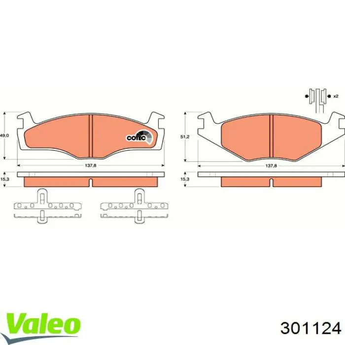Купити 301124 VALEO Колодки гальмівні передні, дискові