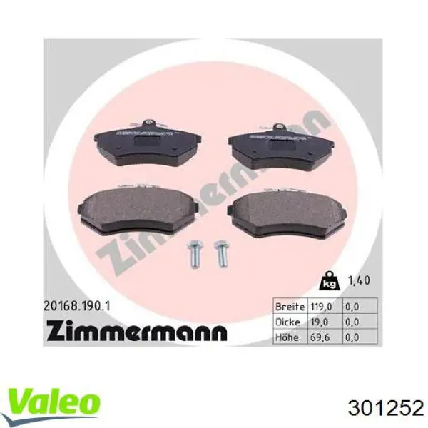 Передні тормозні колодки 301252 VALEO