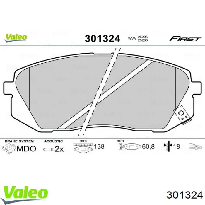 Купити 301324 VALEO Колодки гальмівні передні, дискові