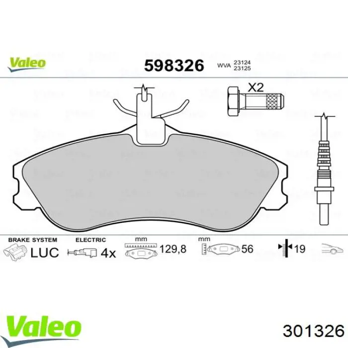 Купити 301326 VALEO Колодки гальмівні передні, дискові