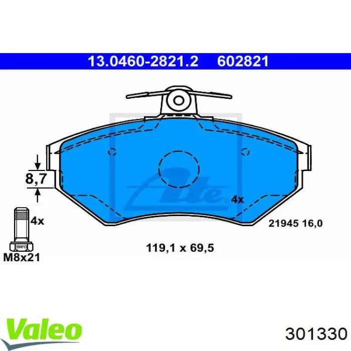 Гальмівні колодки VALEO 301330 ціна, від 16.49 USD