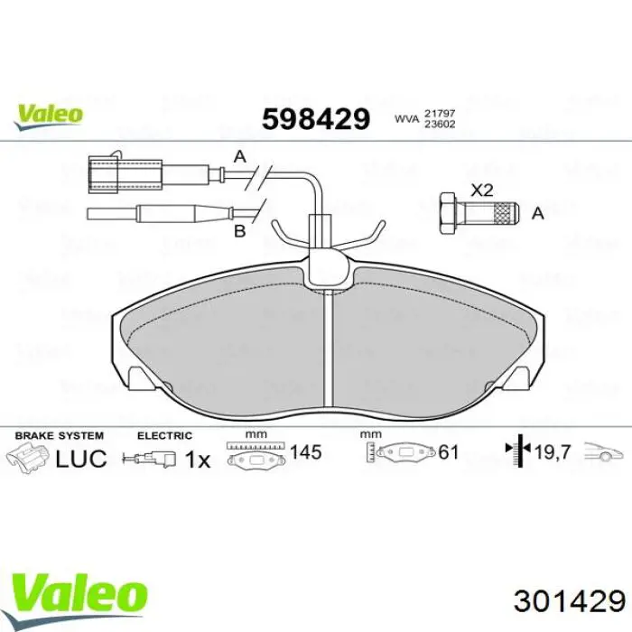 301429 VALEO колодки гальмівні передні, дискові