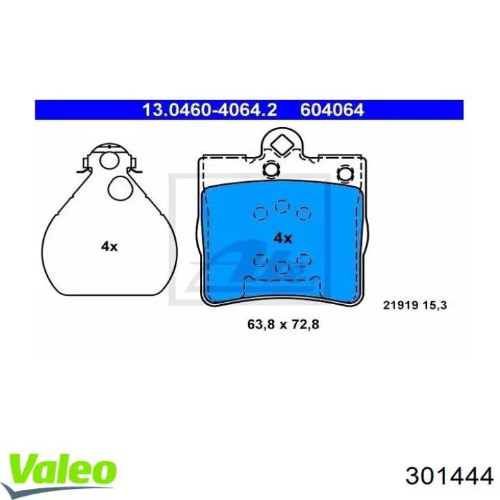 Задні гальмівні колодки 301444 VALEO