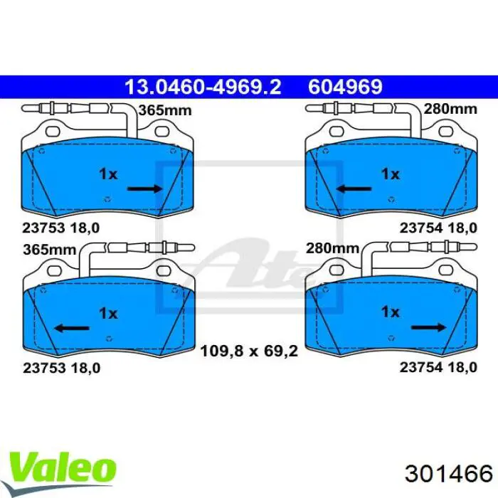 Купити 301466 VALEO Колодки гальмівні передні, дискові