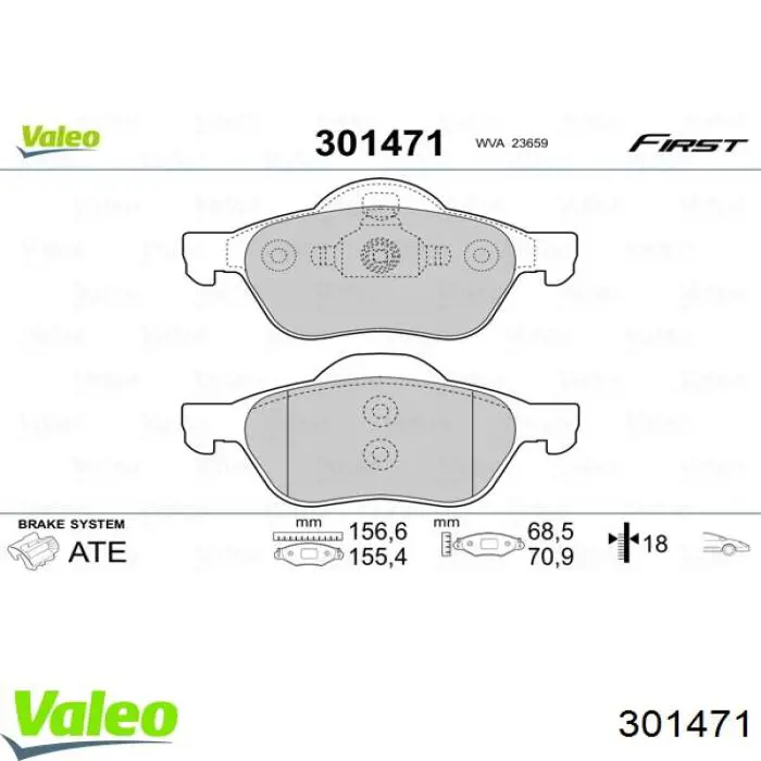 301471 VALEO Передні гальмівні колодки