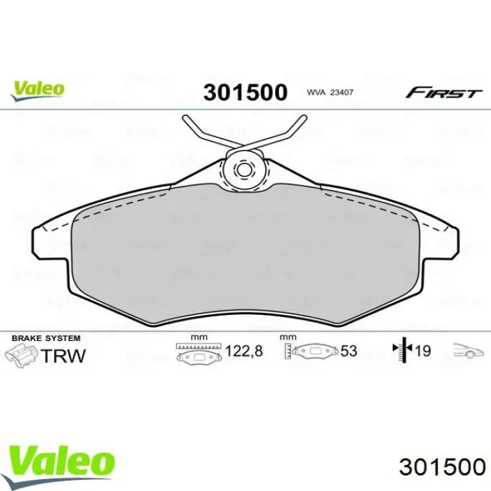 Передні тормозні колодки 301500 VALEO