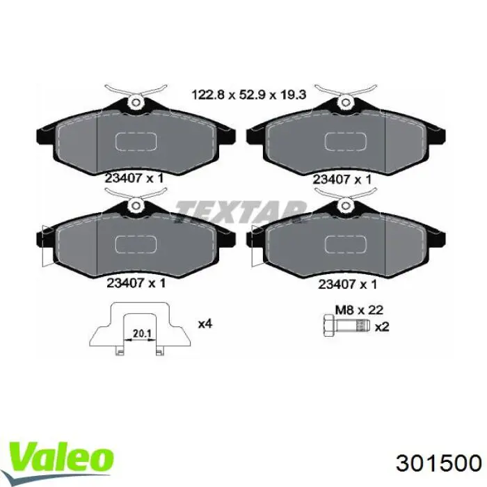 Передні тормозні колодки 301500 VALEO