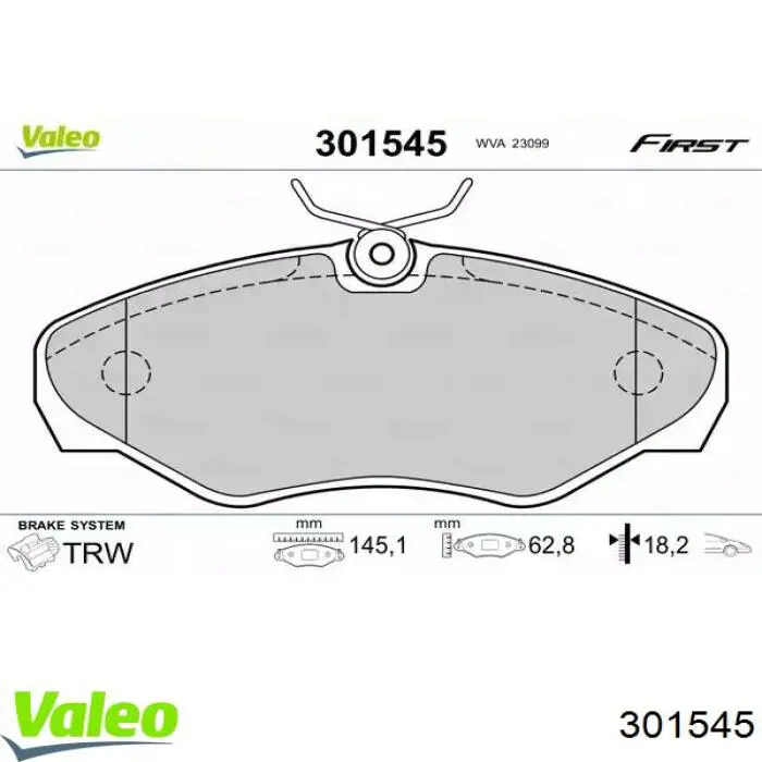 Купити 301545 VALEO Колодки гальмівні передні, дискові
