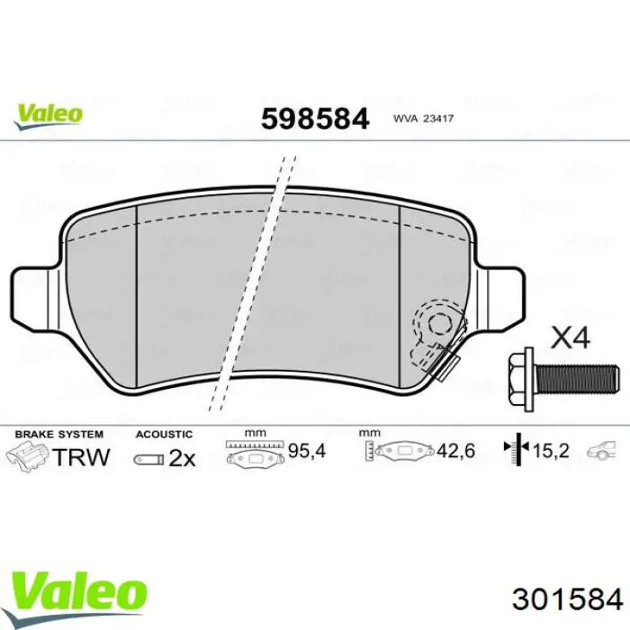 Задні гальмівні колодки 301584 VALEO