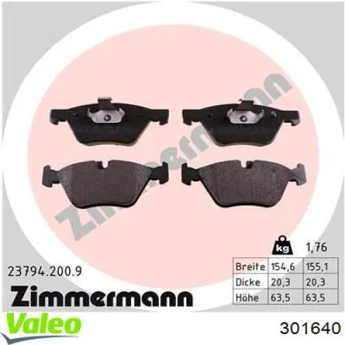 Передні тормозні колодки 301640 VALEO