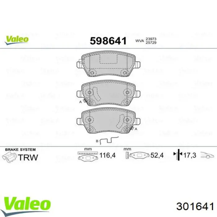 Передні тормозні колодки 301641 VALEO