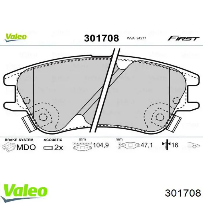 Купити 301708 VALEO Колодки гальмівні передні, дискові