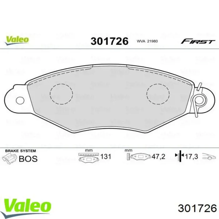 301726 VALEO Передні гальмівні колодки