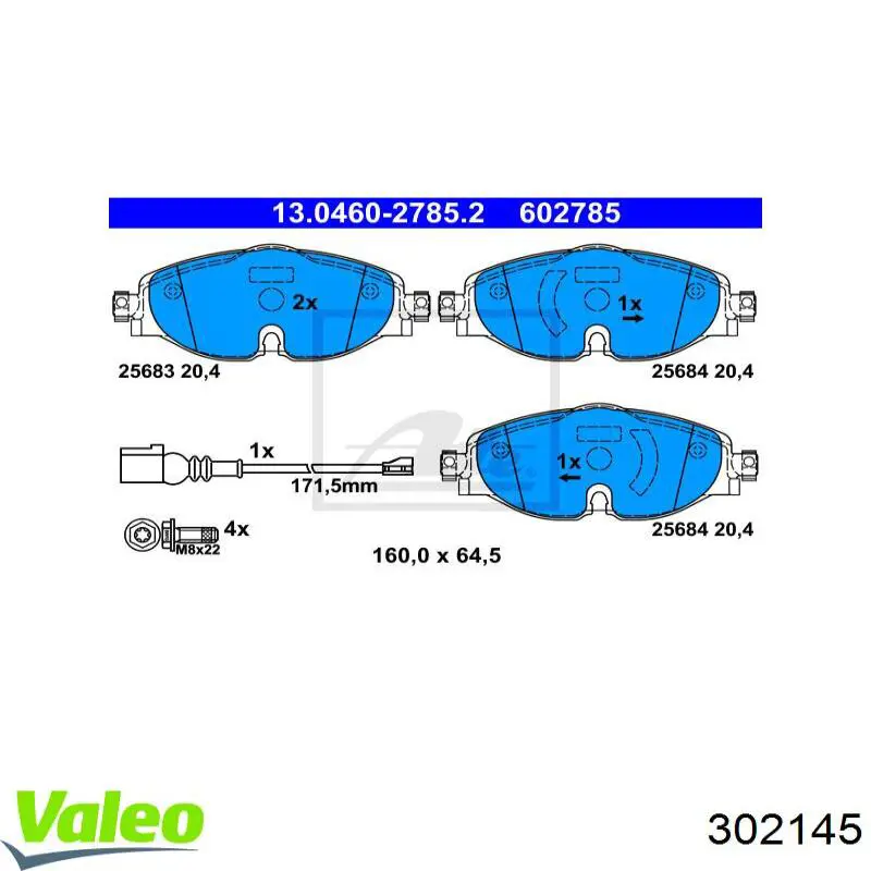 Передні тормозні колодки 302145 VALEO