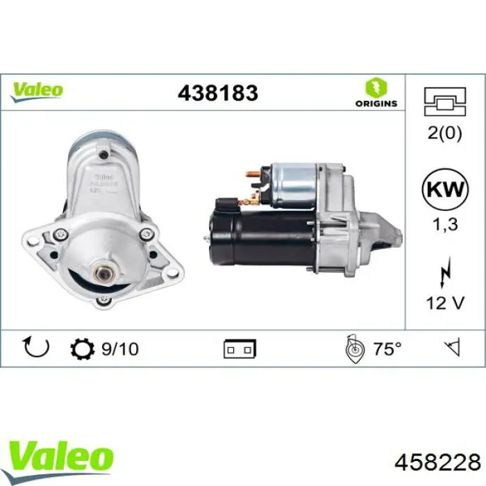 458228 VALEO PHC Стартер (1,0 кВт, 12 В)