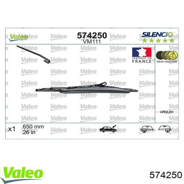 Щітка-двірник лобового скла, водійська VALEO 574250 ціна, від 14.39 USD