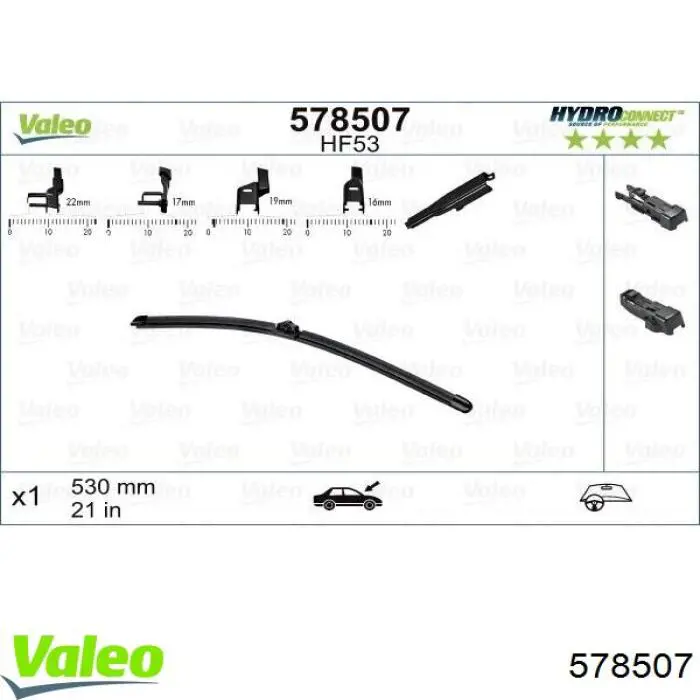 Щітка-двірник лобового скла, пасажирська VALEO 578507 ціна, від 12.83 USD
