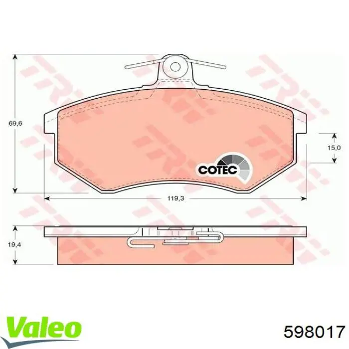 Купити 598017 VALEO Колодки гальмівні передні, дискові