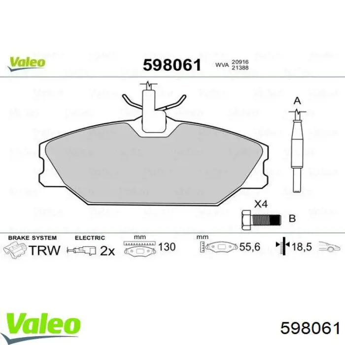 598061 VALEO колодки гальмівні передні, дискові