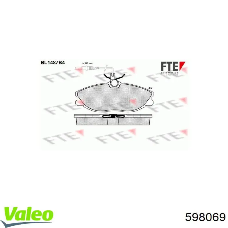 Передні тормозні колодки 598069 VALEO