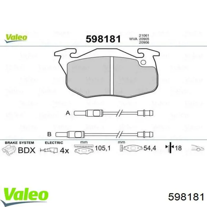 598181 VALEO колодки гальмівні передні, дискові