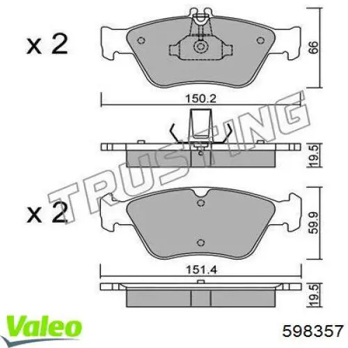 Купити 598357 VALEO Колодки гальмівні передні, дискові
