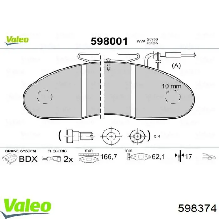 Купити 598374 VALEO Колодки гальмівні передні, дискові