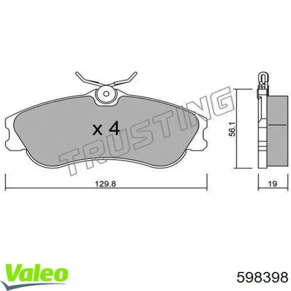 Купити 598398 VALEO Колодки гальмівні передні, дискові