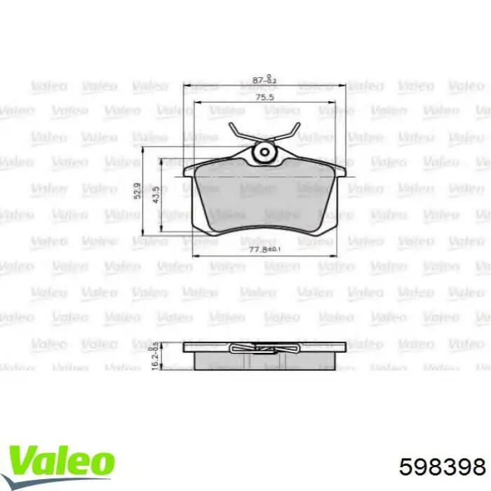 Передні тормозні колодки 598398 VALEO