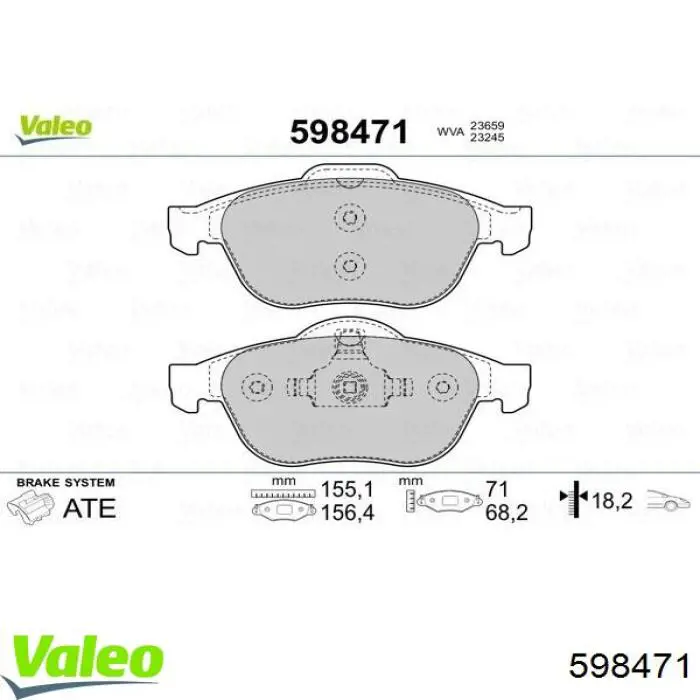 598471 VALEO колодки гальмівні передні, дискові
