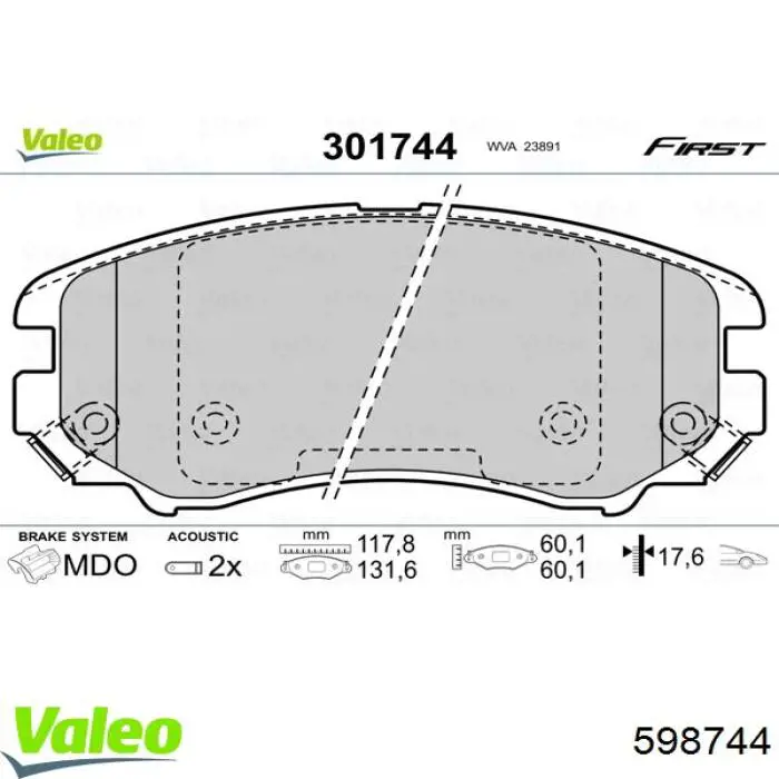 Гальмівні колодки VALEO 598744 ціна, від 17.71 USD