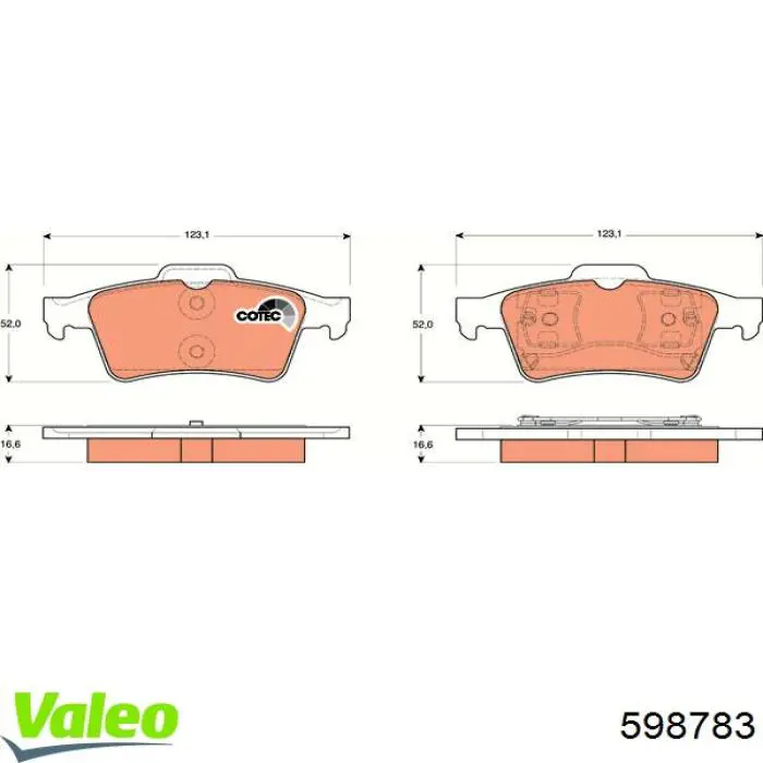 Задні дискові колодки VALEO 598783