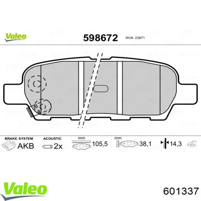 Передні тормозні колодки 601337 VALEO