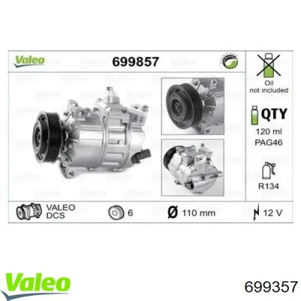 Компресор системи кондиціювання VALEO 699357 ціна, від 234.19 USD