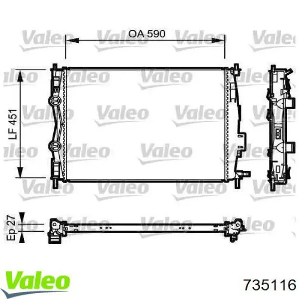 Радіатор основний VALEO 735116 ціна, від 78.99 USD