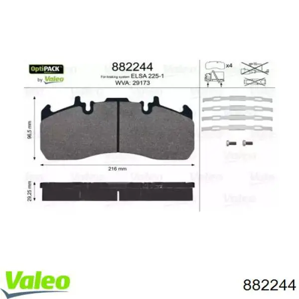 Передні тормозні колодки 882244 VALEO