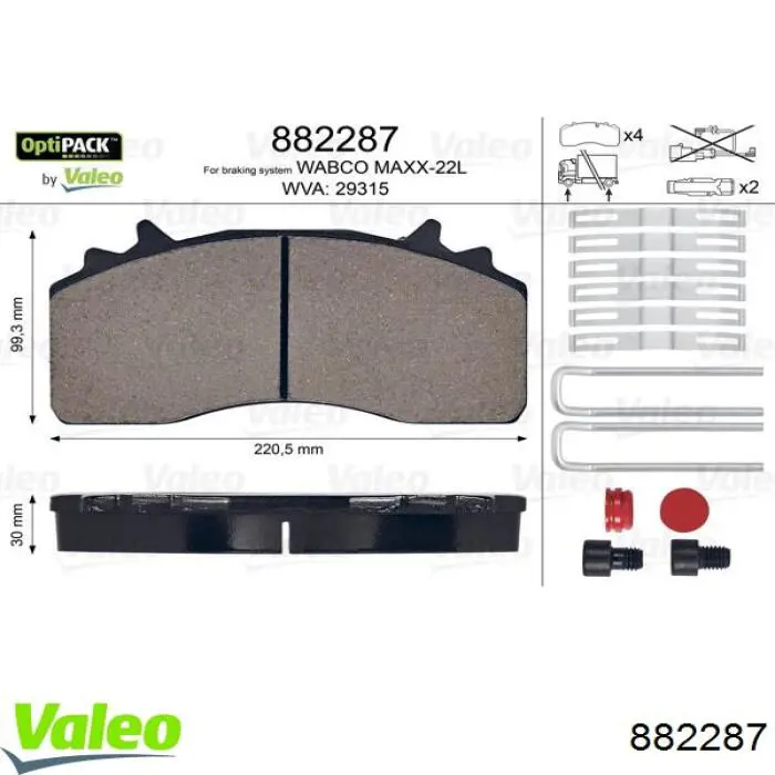 Купити 882287 VALEO Колодки гальмівні передні, дискові