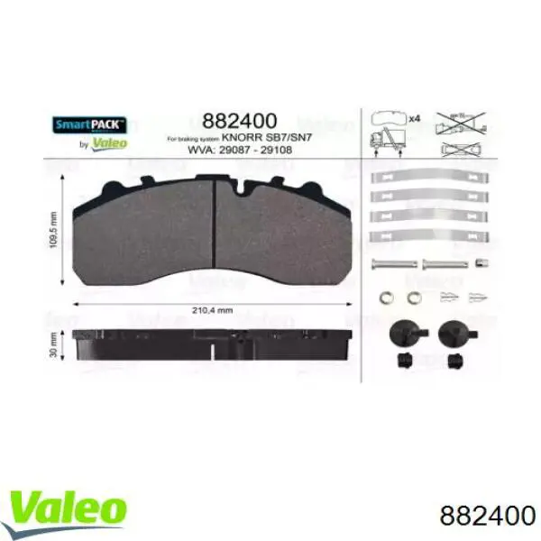Гальмівні колодки VALEO 882400 ціна, від 84.82 USD