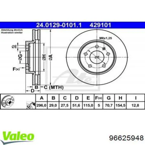 Диск переднього гальма VALEO 96625948 ціна, від 55.68 USD