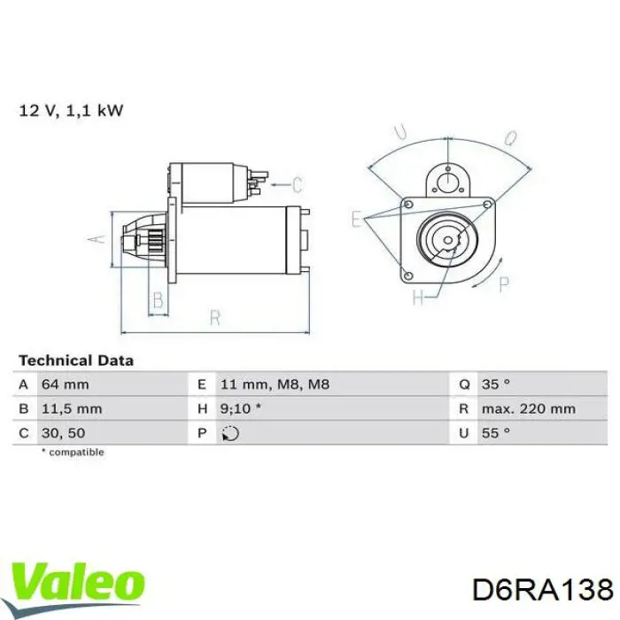 Стартер D6RA138 VALEO