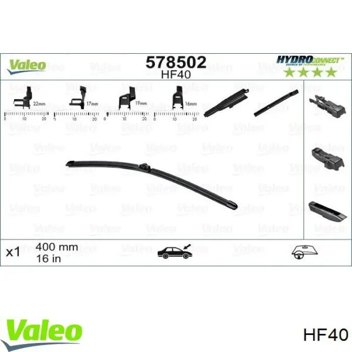 Щітка-двірник лобового скла, пасажирська VALEO HF40 ціна, від 7.12 USD