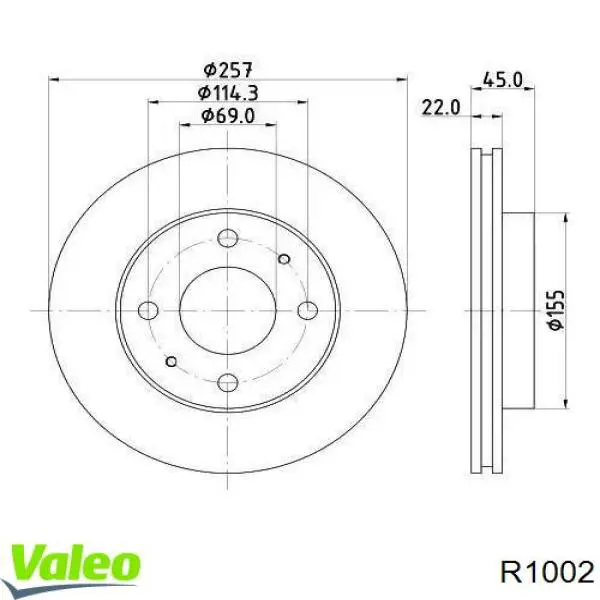 Диск переднього гальма VALEO R1002 ціна, від 24.77 USD