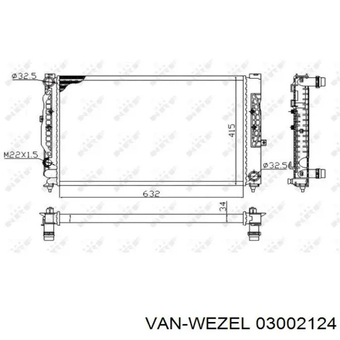 Радіатор основний VAN Wezel 03002124 ціна, від 45.66 USD