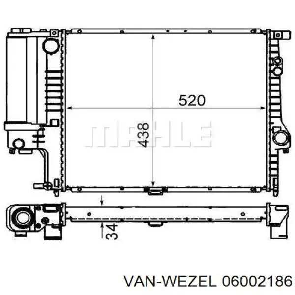Радіатор охолодження двигуна 06002186 VAN Wezel