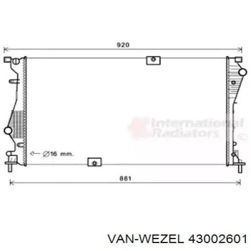 Радіатор охолодження двигуна 43002601 VAN Wezel